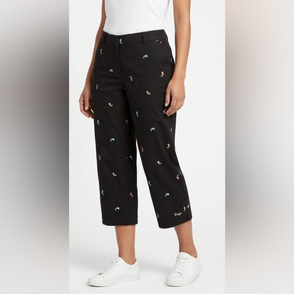 Briggs New York Black Cropped Embroidered Pants Size 14P